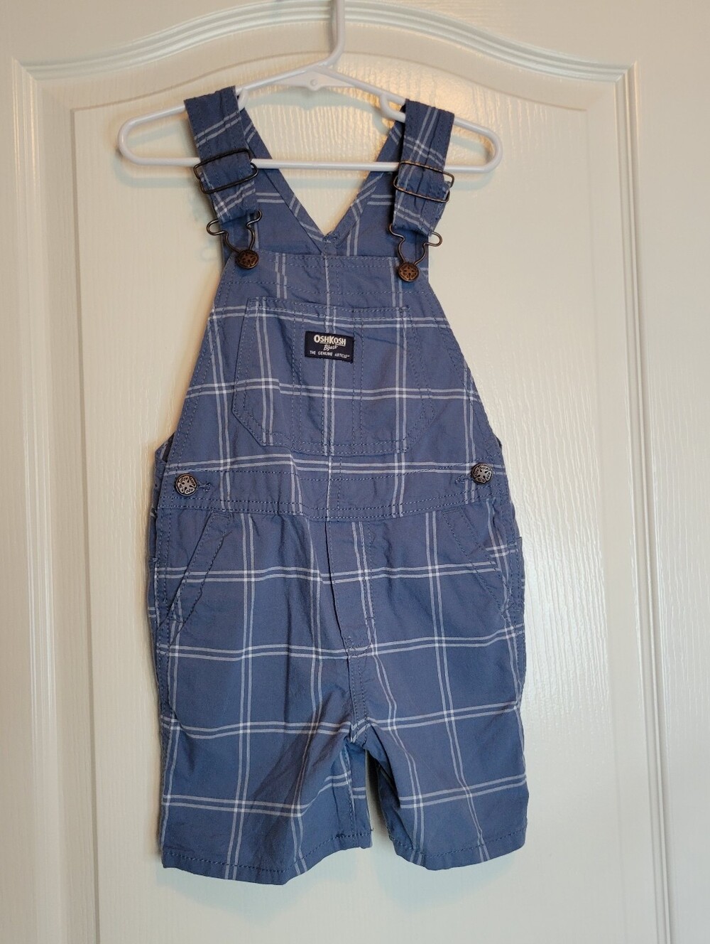 OshKosh B’gosh Overalls Blue White Plaid Cotton Shortalls Size 3T